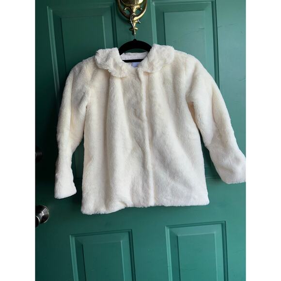 Bella Bliss size 10 Scalloped Collar Gretchen Coat Ivory Faux Fur - Picture 3 of 9